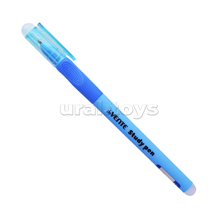 Ручка гелевая стираемая "Study Pen. School" d=0,7 мм, корпус ассорти 3 цвета с покрытием Velvet Touch, с эргономичным каучуковым держателем, с 2-мя ластиками (в колпачке и на конце корпуса) сменный стержень, индивидуальная маркировка, синяя