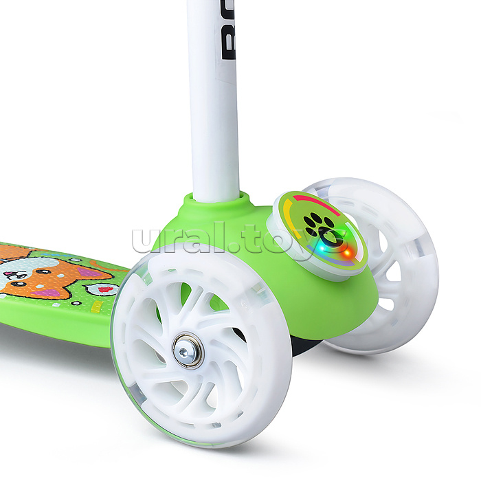 Самокат трёхколёсный ROCKET колёса световые PU, цвет салатовый