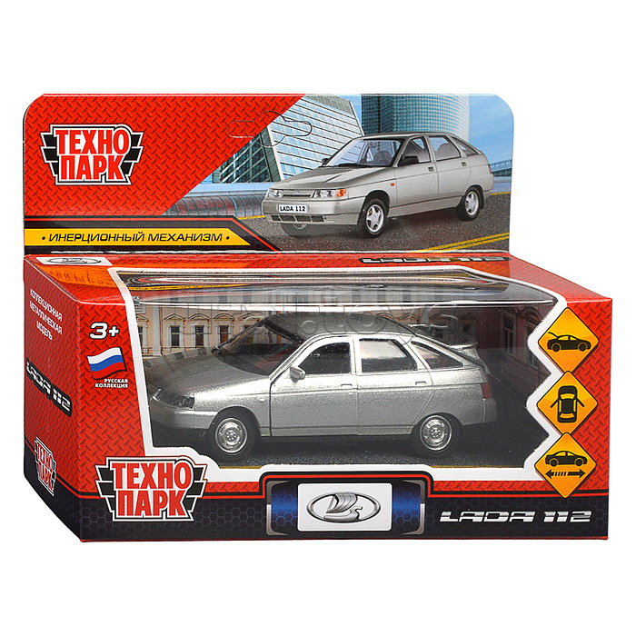 Машина металл ВАЗ-2112 12 см, (двери, багаж, серебряный) в коробке