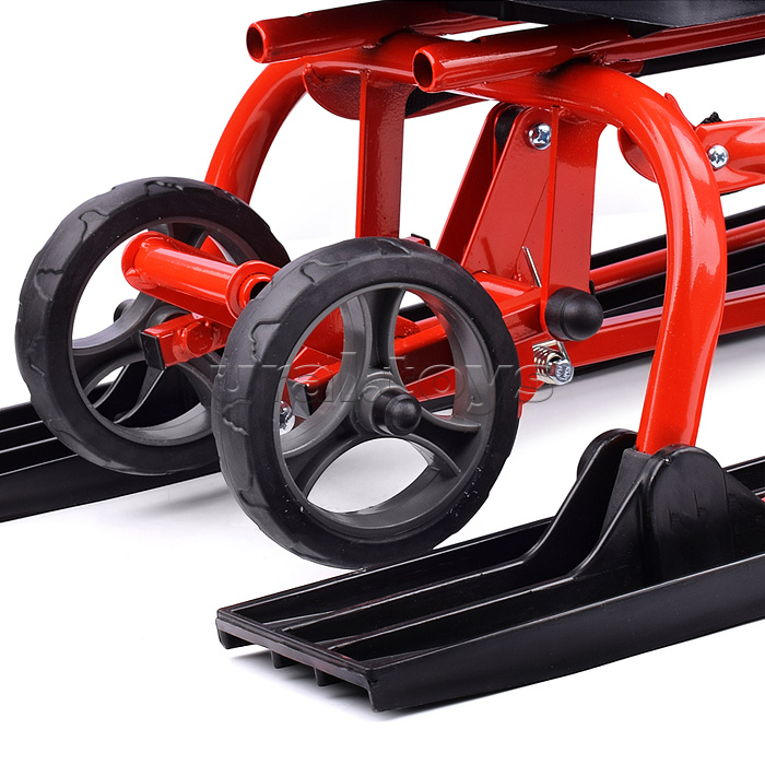 Игрушка Снегокат детский 111 "Mobile" с Т-образным толкателем и колесной базой (Котик на красном снегоходе)