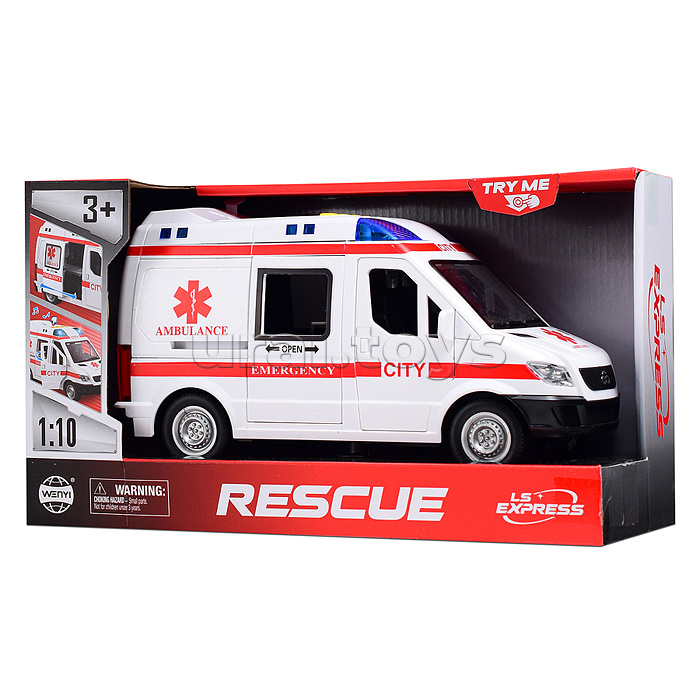 Машина "Скорая помощь" 1:10 (свет, звук) в коробке