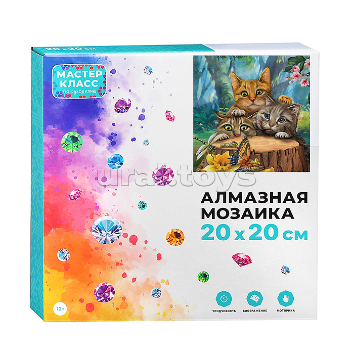 Мозаика алмазная "Котятки" (с гирляндой) 20*20см.