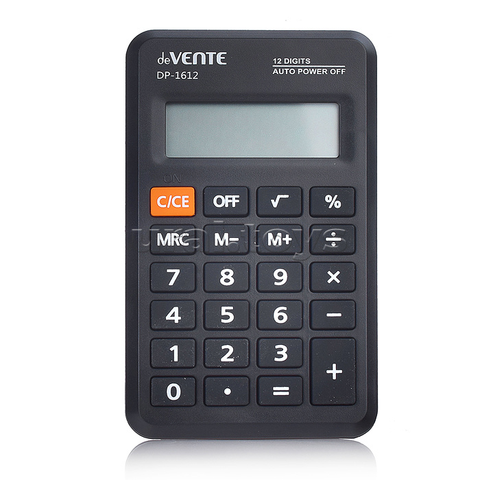 Калькулятор карманный DP-1612, 69x114x14 мм, 12 разрядный, автоматическое вычисление квадратного корня, процентов, работа с памятью, черный, в картонной коробке