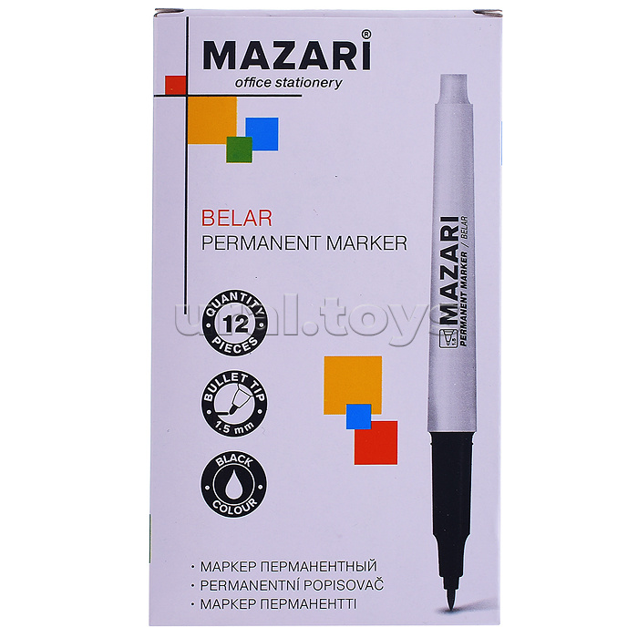 Маркер перманентный Belar, черный, пулевидный наконечник, ширина линии письма 1.5мм, картонная упаковка