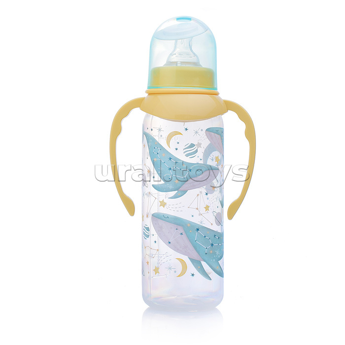 Бутылочка для кормления 250мл, соска M, ручки, "Звездное небо" в ассортименте