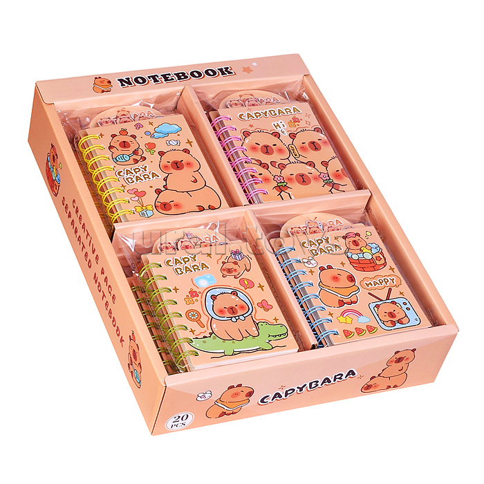 Блокнот на евроспирали "Капибара" 8,7х14,5 см, 80 л., линованный внутренний блок, с разделителями, плотность бумаги 75г/м2, 4 дизайна в ассортименте, ОПП-упаковка