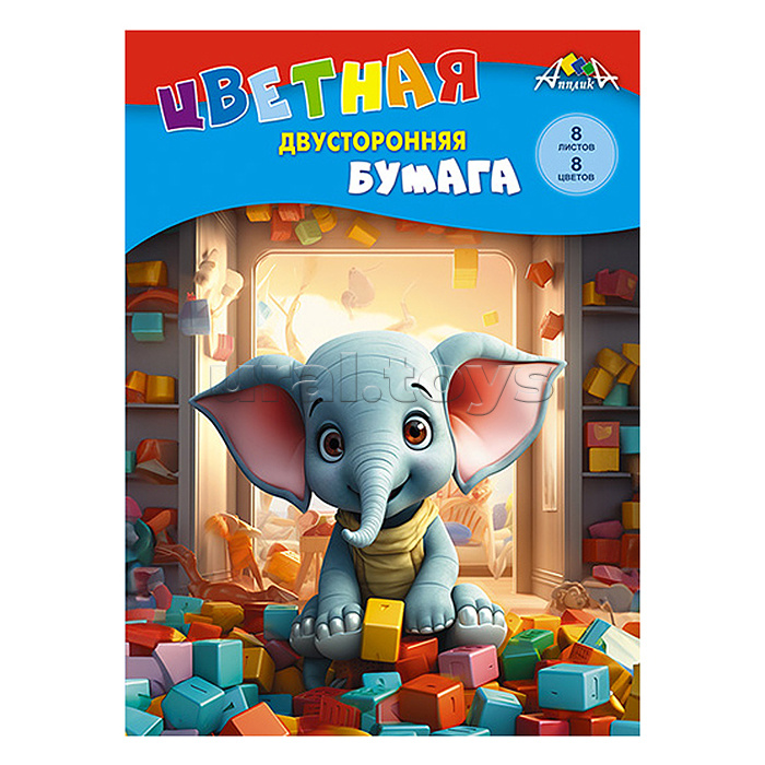 Бумага цветная А4 двухсторон. 8л.,8цв. "Слоник с кубиками" Бумага цветная А4 двухсторон. 8л.,8цв. "Слоник с кубиками"