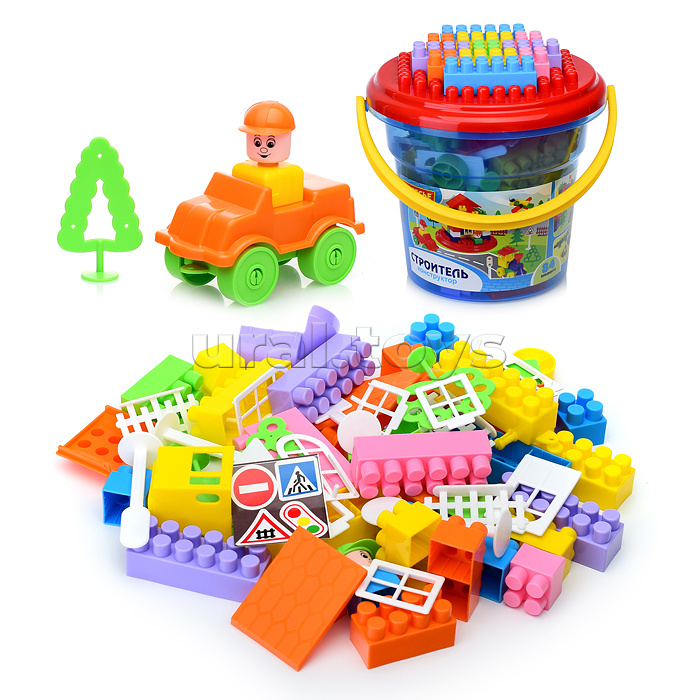 Конструктор "Строитель" (84) в ведре "Макси" с крышкой
