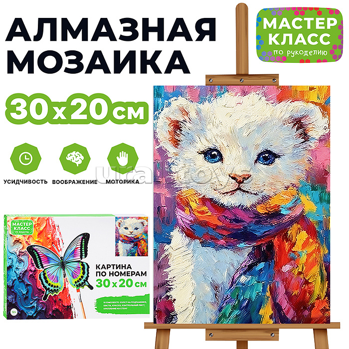 Картина по номерам MKR3020-134 "Белый котёнок" 30х20 см.