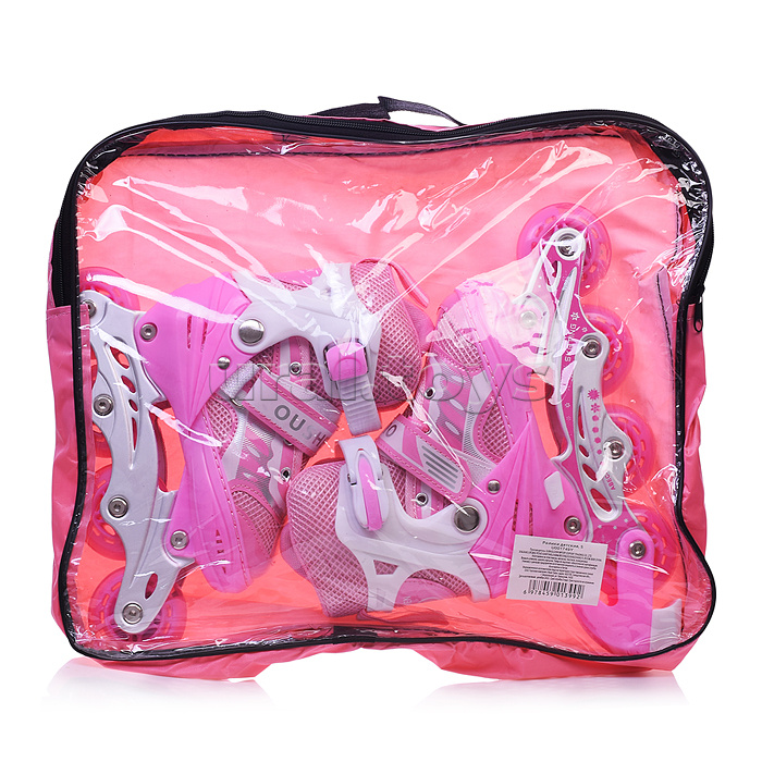 Роликовые коньки раздвижные, PU колёса со светом, размер S, розовые, в сумке