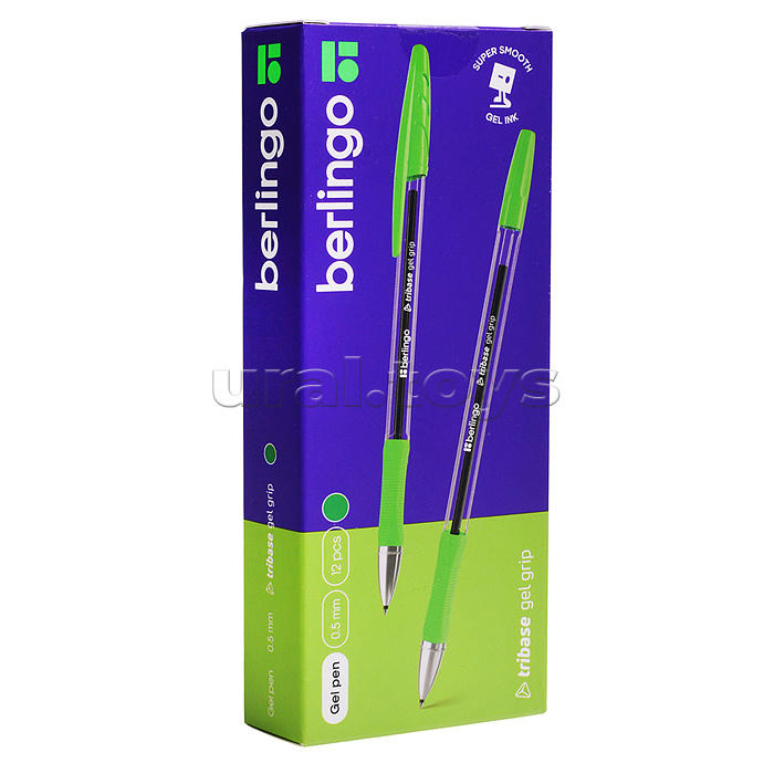 Ручка гелевая "Tribase Gel grip" зеленая, 0,5мм, грип