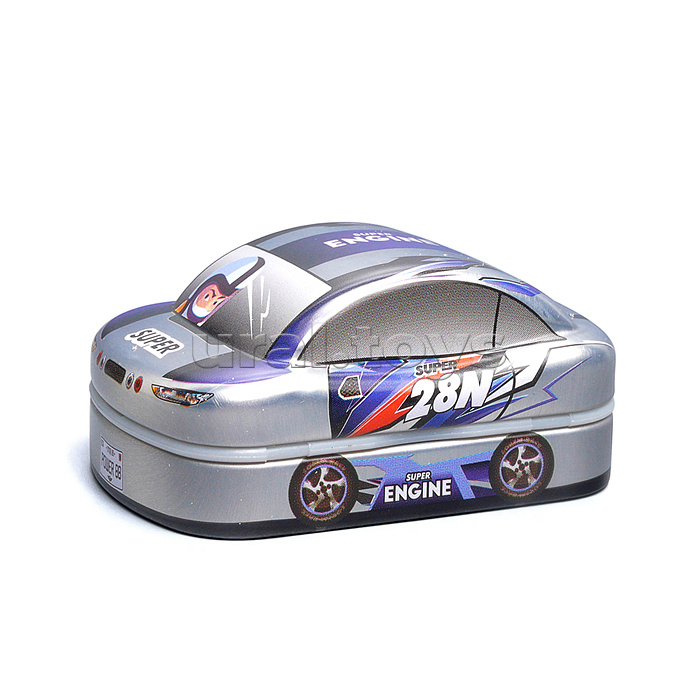 Точилка металлическая "Машинка" 2 отверстия для заточки, 4 дизайна, с контейнером для стружки, картонный дисплей