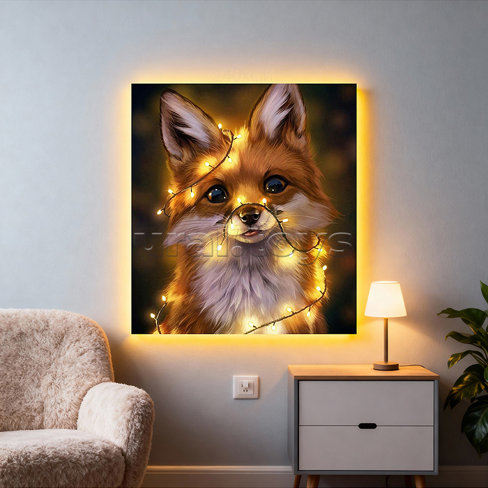 Мозаика алмазная "Лисёнок" (с гирляндой) 20*20см.