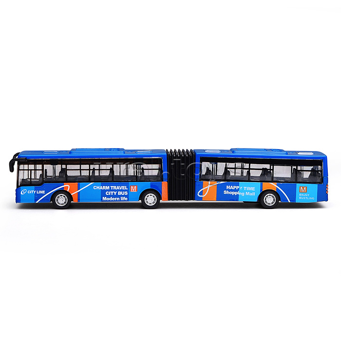 Автобус металлический городской с гармошкой, инерционный, масштаб 1:64 (синий)