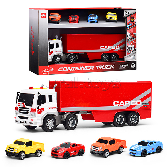 Машина "Автовоз" 4 машины 1:16 (свет, звук) на батарейках, в коробке