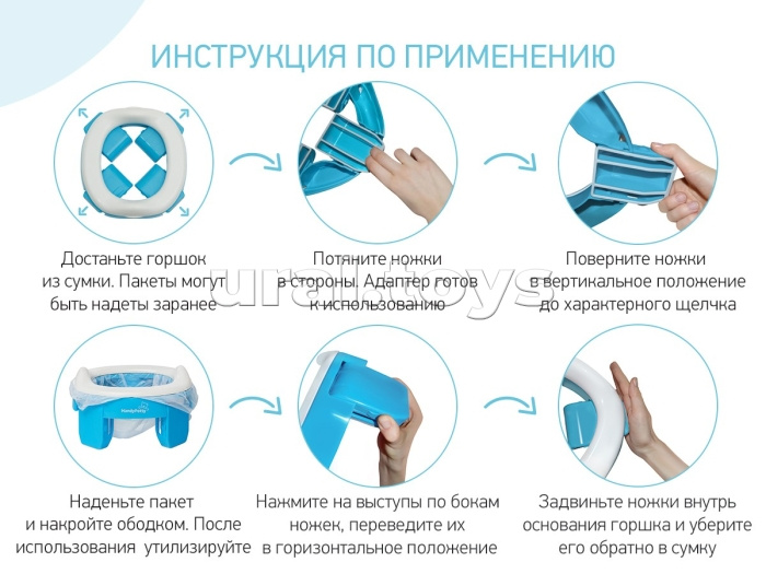 Горшок дорожный HandyPotty 3 в 1 голубой и вкладка голубая