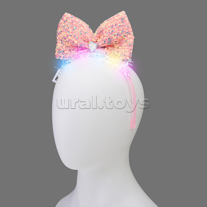 Ободок карнавальный "Бант" светящийся, в пакете