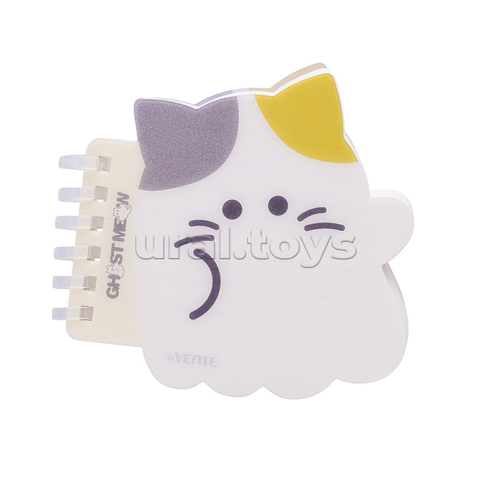 Блокнот А7 80л "Ghost Meow" 95x92 белая бумага 80 г/м2 в линейку, пластиковая фигурная обложка на пластиковой спирали, цветная печать, в пластиковом пакете, "Белый котёнок"