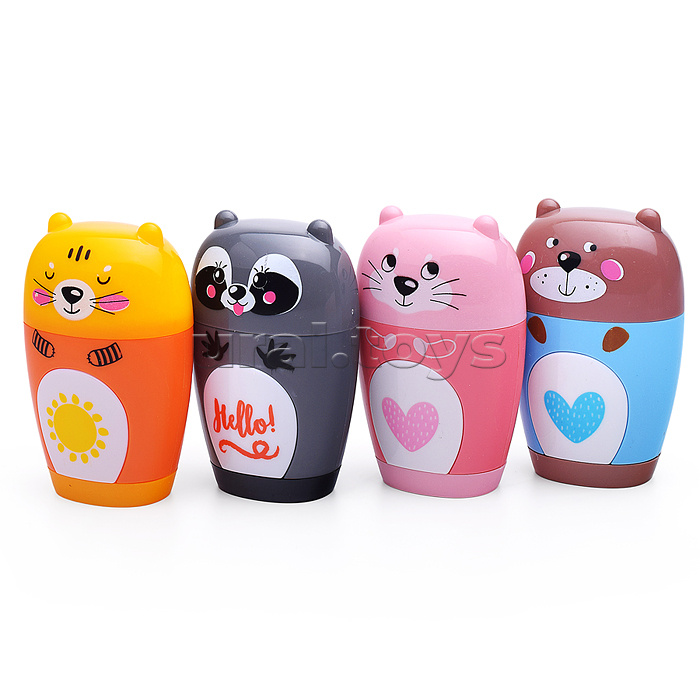 Точилка с контейнером и ластиком, 1 отверстие "Зверушки" (4 вида)