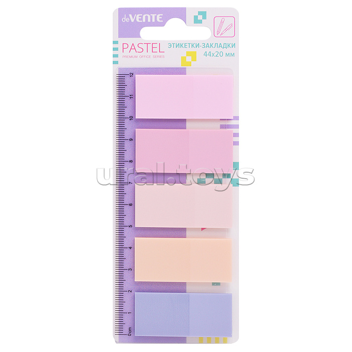 Набор самоклеящихся этикеток-закладок "Pastel" пластиковые полупрозрачные, 44x20 мм, 5x20 листов, 5 пастельных цветов Набор самоклеящихся этикеток-закладок "Pastel" пластиковые полупрозрачные, 44x20 мм, 5x20 листов, 5 пастельных цветов