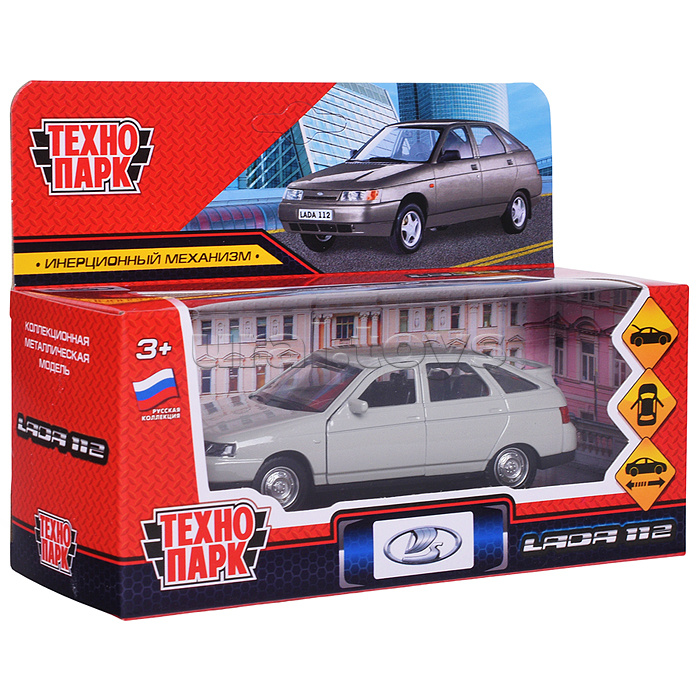 Машина металл. ваз-2112 12 см, двери, багаж, светло-коричневый, в коробке
