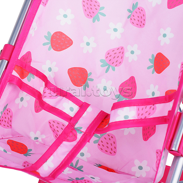 Коляска для кукол металлическая, складная, прогулочная, цвет розовый с звездами.