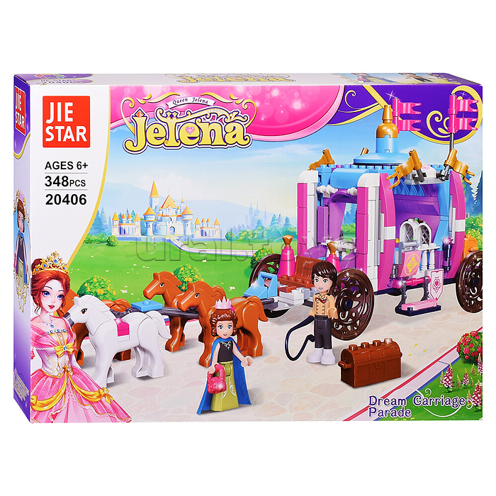 Конструктор JIESTAR "Волшебная повозка" с лошадьми, легосовместимый, 348 деталей.