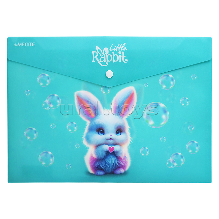 Папка-конверт на кнопке "Little Rabbit" A4 (330x235 мм) 180 мкм, матовая полупрозрачная с рисунком, с искрящейся фактурой, индивидуальная маркировка