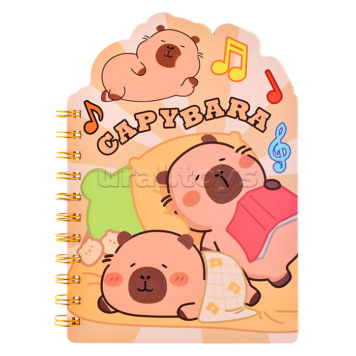 Блокнот на евроспирали "Капибара" 14.1х20,3 см, 50 листов, линованный внутренний блок, плотность бумаги 75 г/м2, 4 дизайна в ассортименте, ОПП-упаковка