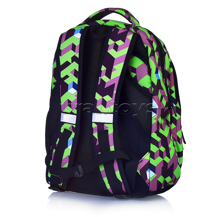 Рюкзак облегченный "Зеленая абстракция" с анатомической спинкой, 2 отделениями на молнии