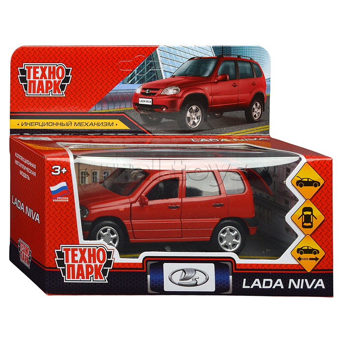 Машина металл Lada Niva 12 см, (двери, багаж, красный) инерц, в коробке