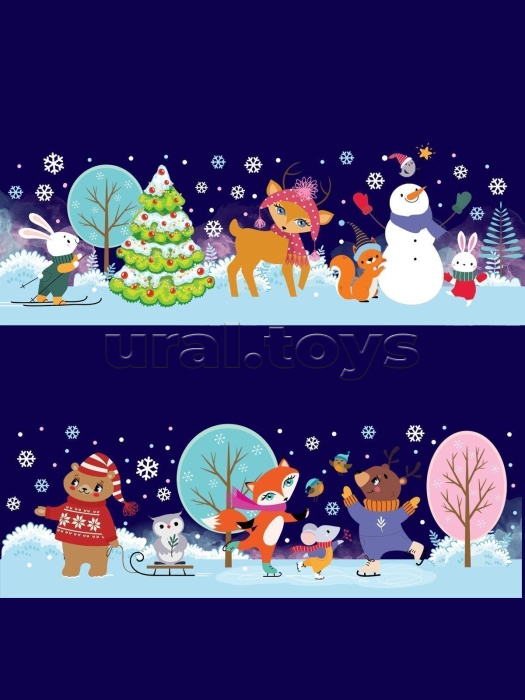 Новогодние наклейки-бордюры на окна (новогодние зверушки)