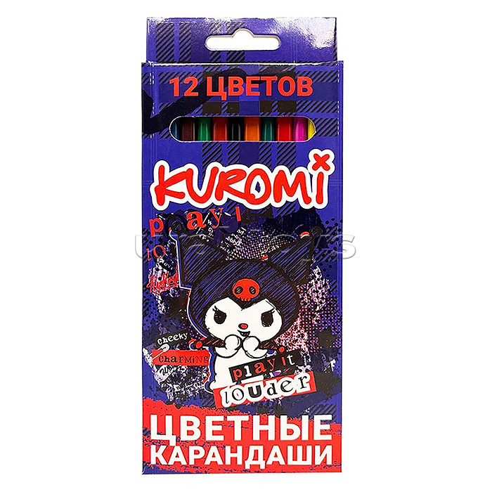 74721 Карандаши цветные пластиковые Kuromi 177 мм, 12 цв., шестигранные, в картонной упаковке с европодвесом