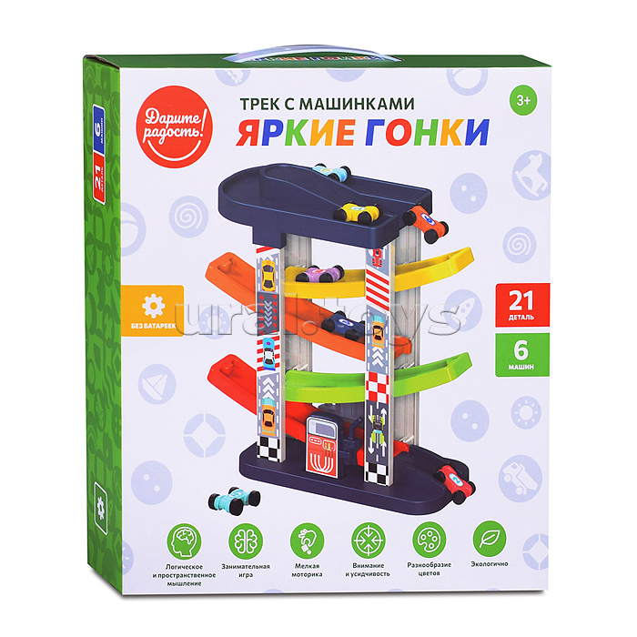Трек "Яркие гонки" с машинками, в коробке Трек "Яркие гонки" с машинками, в коробке