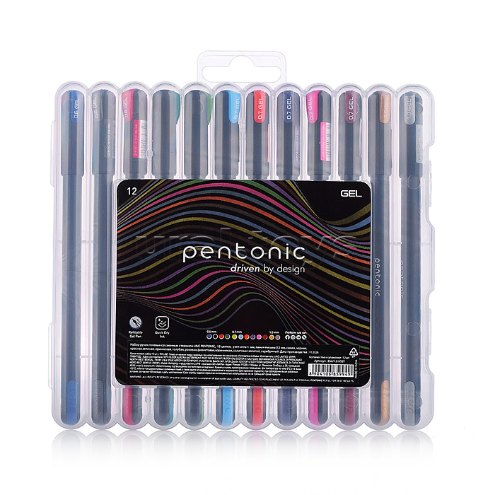 Набор гелевых ручек Pentonic 0,6; 0,7; 1 мм ассорти 12 шт