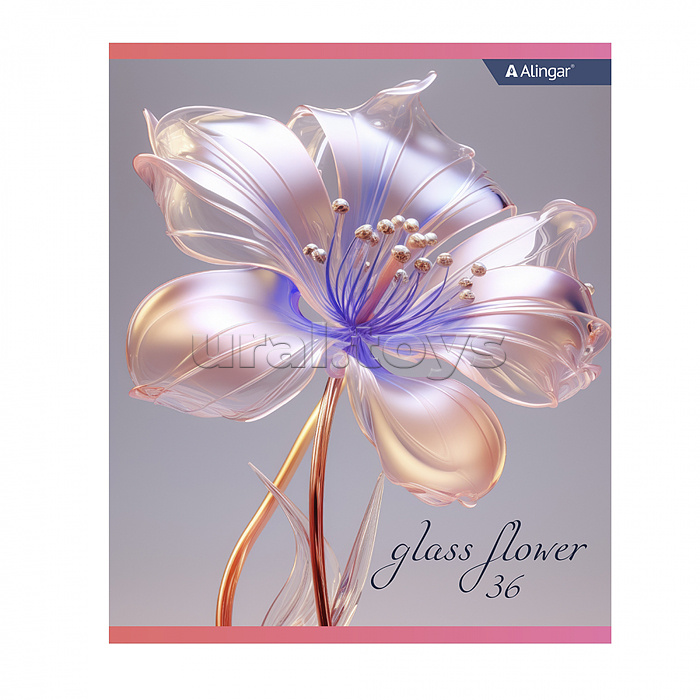 Тетрадь 36 л., клетка, "Glass flower",  А5, скрепка, офсет,  мелованный картон (стандарт), 5  дизайнов в пленке т/у