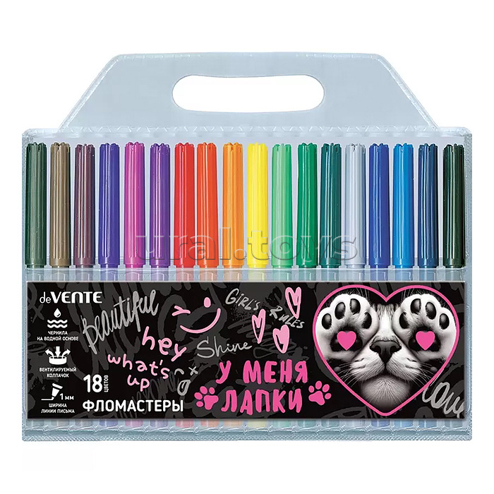 Фломастеры "У меня лапки" 18 цветов с вентилируемым колпачком, в пластиковом блистере