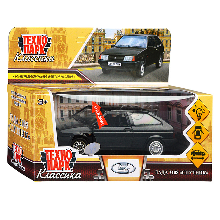 Машина металл LADA 2108 "Спутник", 12см, (свет-звук,откр. дв, баг.) инерц., в коробке