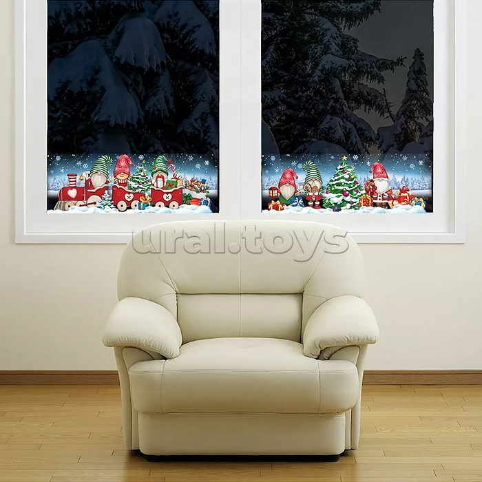 Новогодние наклейки-бордюры на окна "Новогодний экипаж"