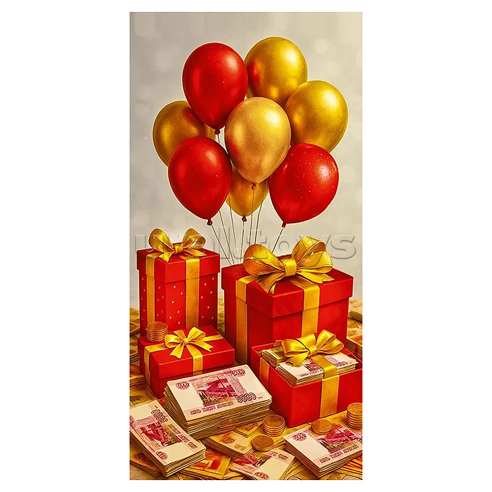 Конверт для денег без надписи (шары, подарки, 5000 рублей)