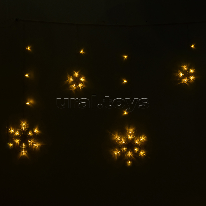 Электрогирлянда-занавес светодиодная "Снежинки", теплый