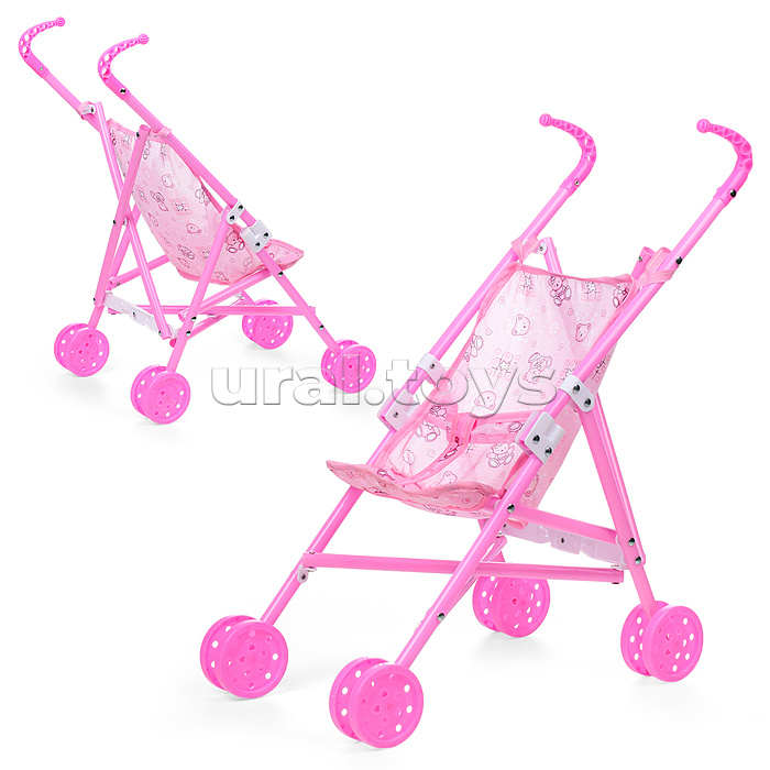 Коляска для кукол, трость (металлическая, складная, прогулочная, цвет розовый)