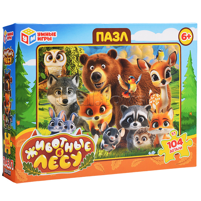 Пазлы 104 "Животные в лесу"