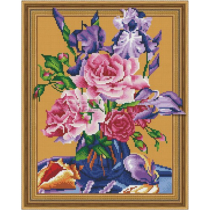 Алмазная мозаика 3D с нанесенной рамкой 40х50 "Букет с ирисами" (29 цветов)