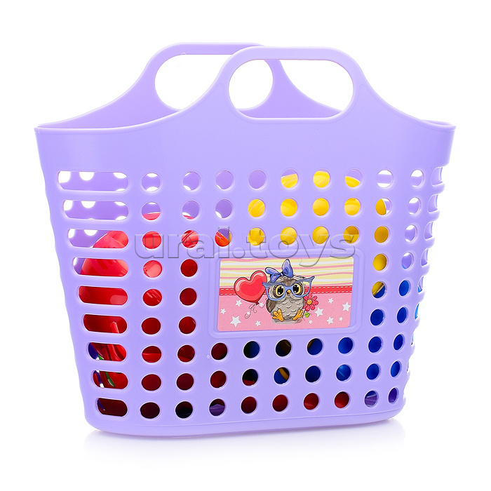 Песочный набор в корзинке "Садовый " ( 4 формочки, совок, грабли, леечка )