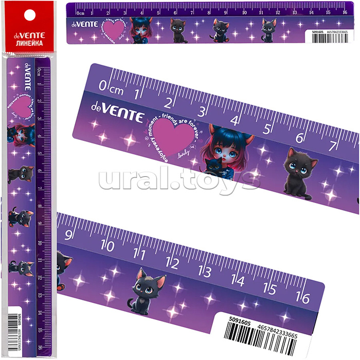 Линейка пластиковая "Friends Forever" 16 см, с дизайном, с индивидуальной маркировкой, с цв