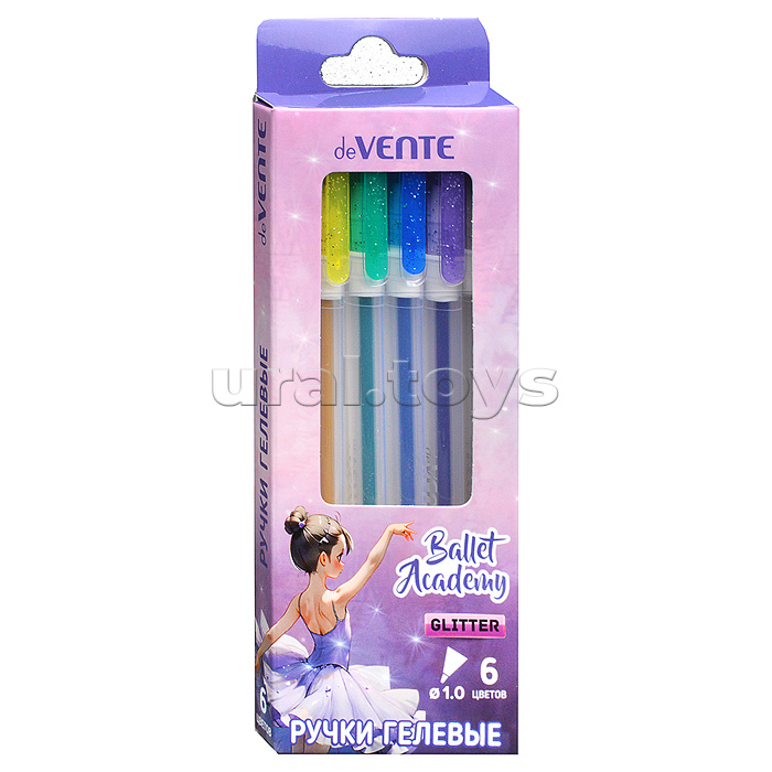 Набор ручек гелевых "Ballet Academy" 06 цветов с блестками, d=1 мм, прозрачно-матовый корпус, сменный стержень, в картонной коробке