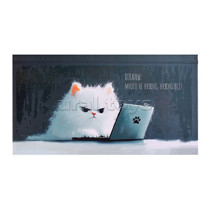 Еженедельник недатированный 64л. "Кот с ноутбуком" 171х93 мм, твёрдый переплёт 7БЦ