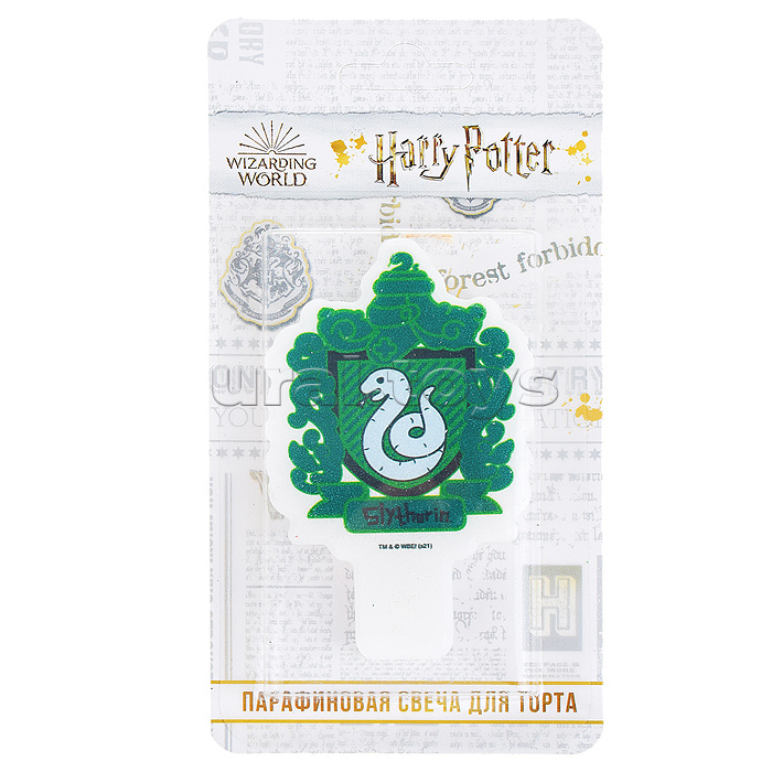 Парафиновая свеча в торт (Герб зеленый), в блистере (чиби) Harry Potter.