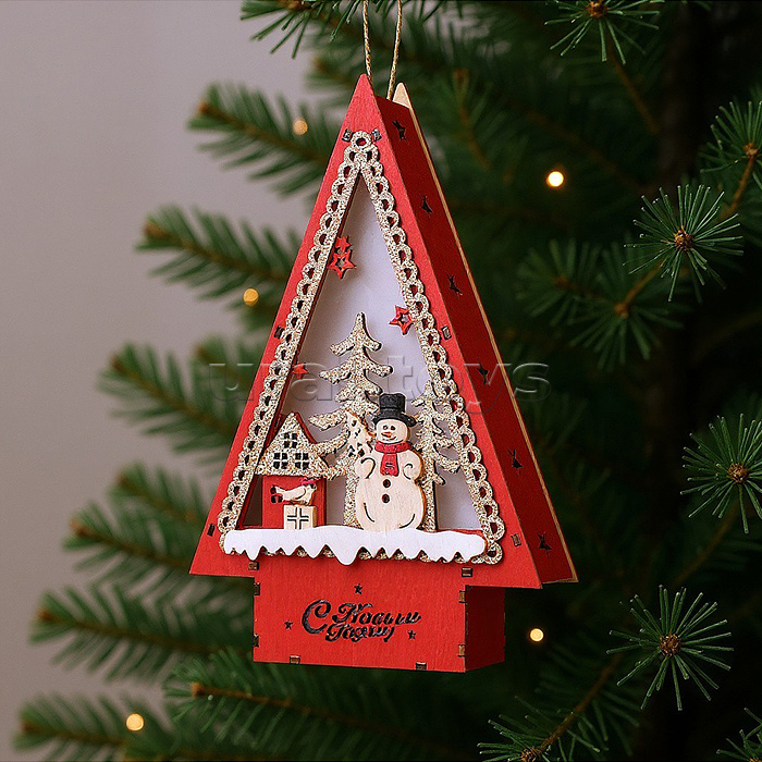 Новогоднее украшение "Домик со светом. Снеговик" в пакете